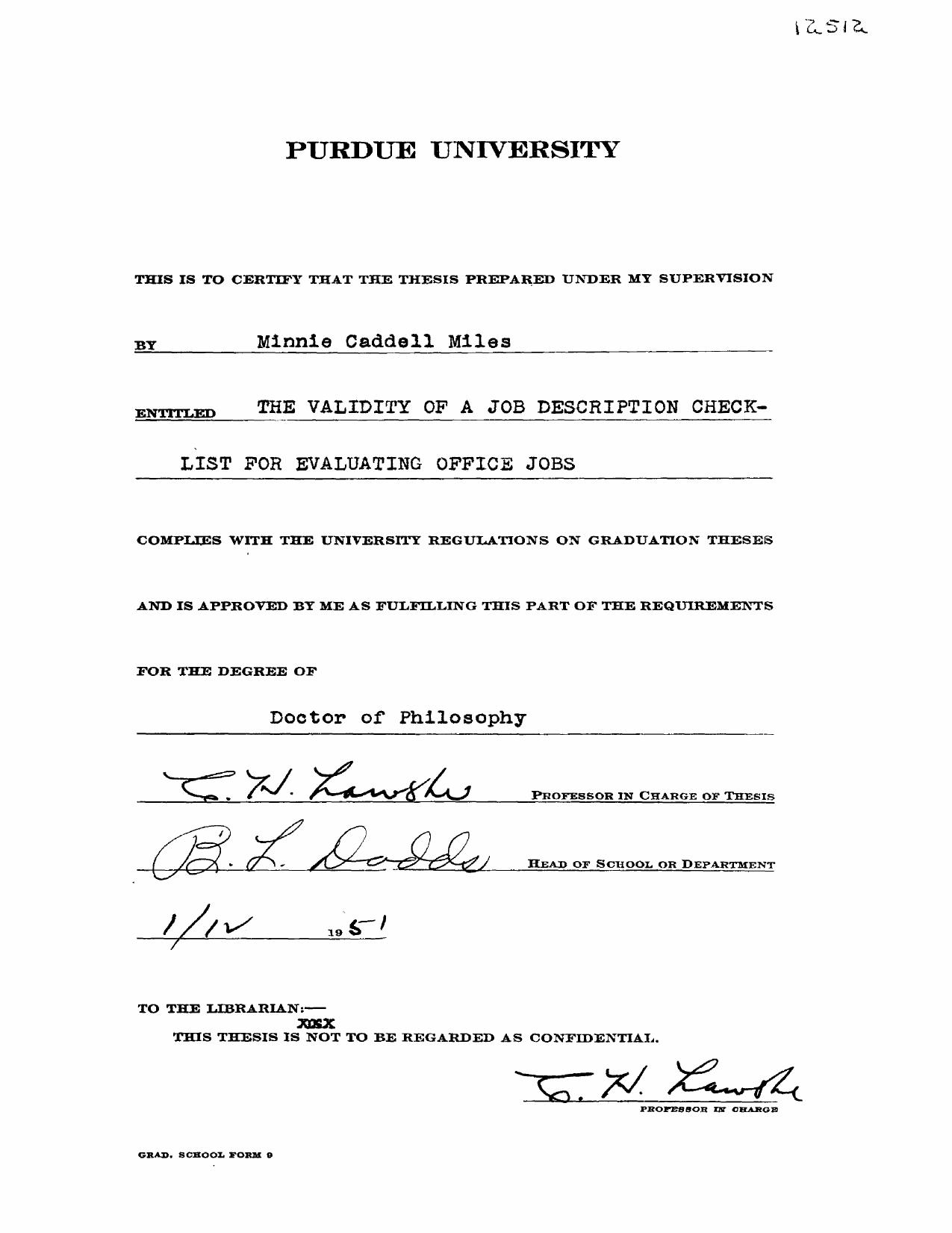 The Validity of a Job Description Check-List for Evaluating Office Jobs by Miles Minnie Caddell