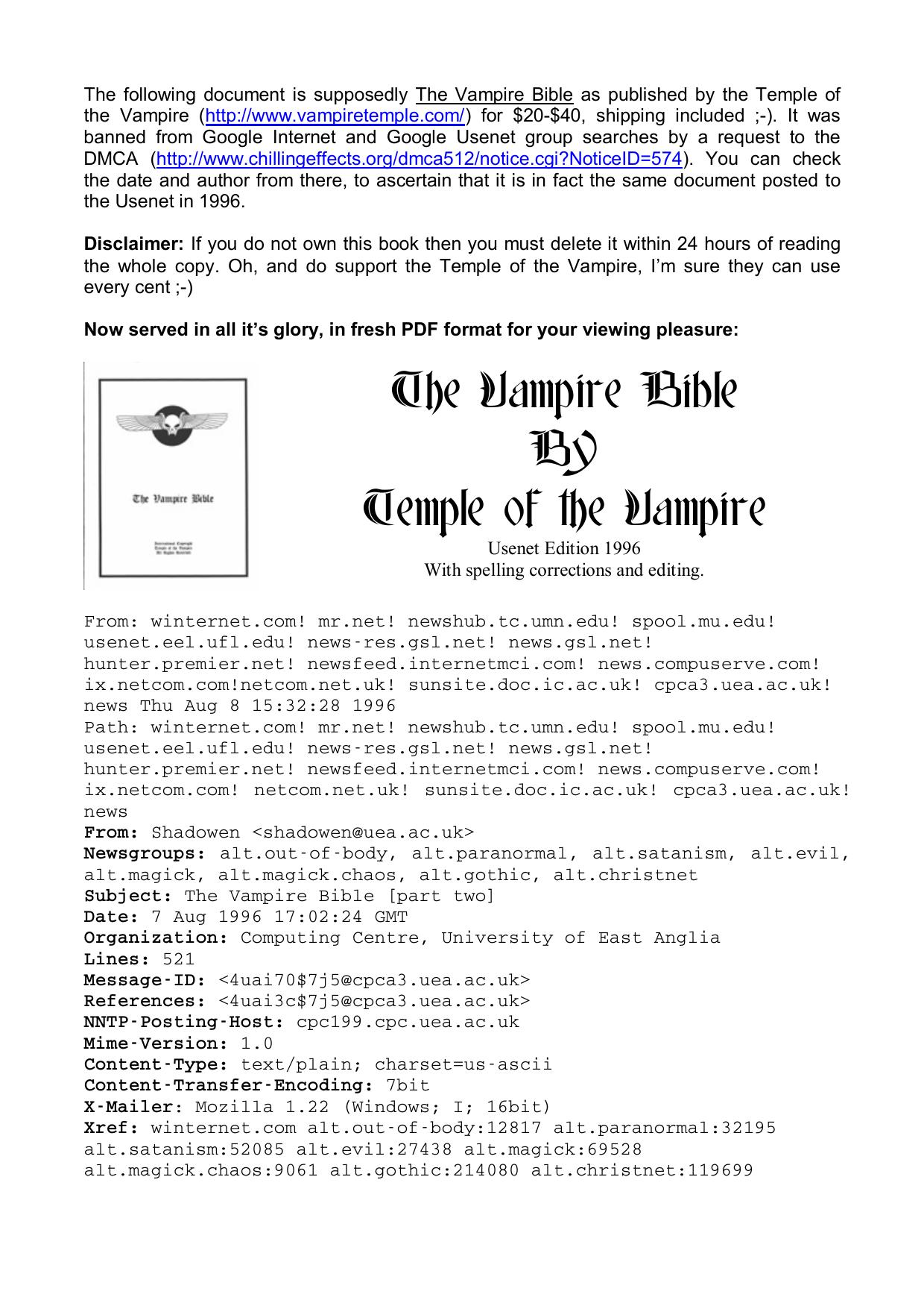 The Vampire Bible by The Temple of the Vampire