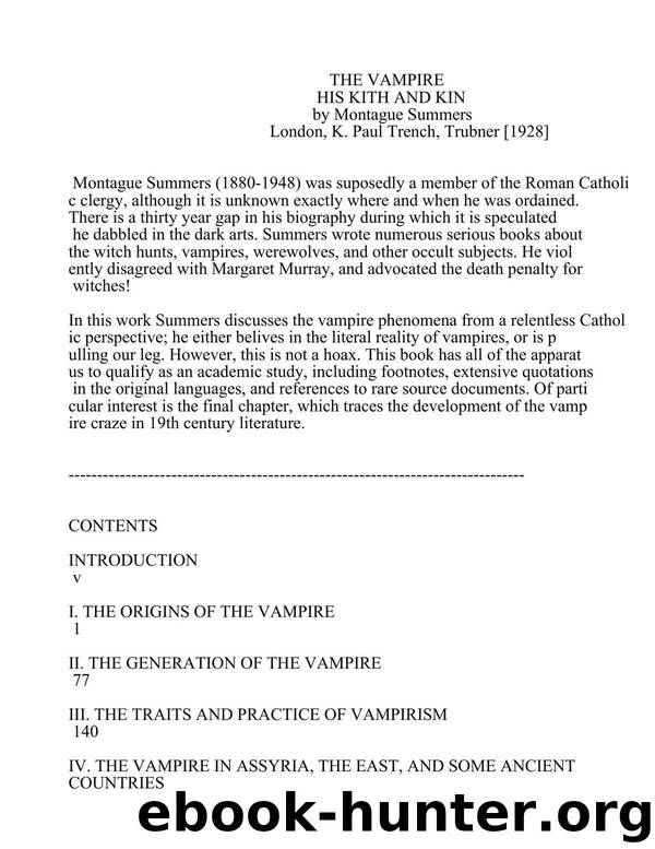 The Vampire His Kith & Kin by Augustus Montague Summers
