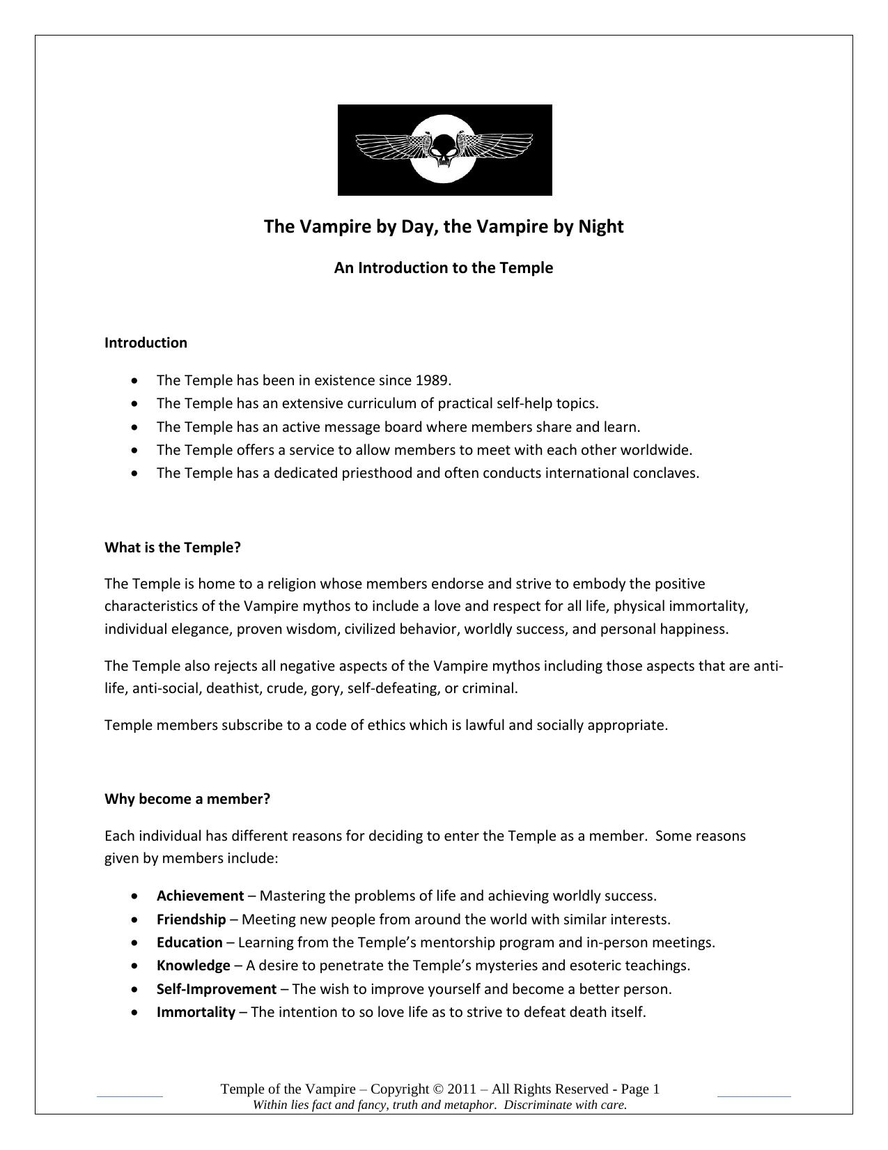 The Vampire by Day, the Vampire by Night by Temple of the Vampire