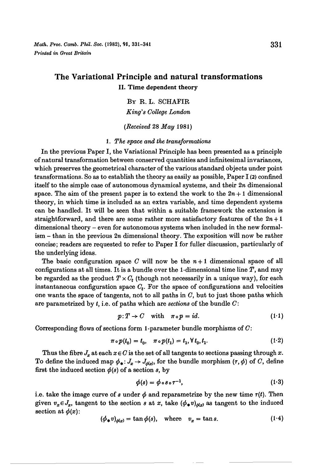 The Variational Principle and natural transformations II. Time dependent theory by R. L. Schafir