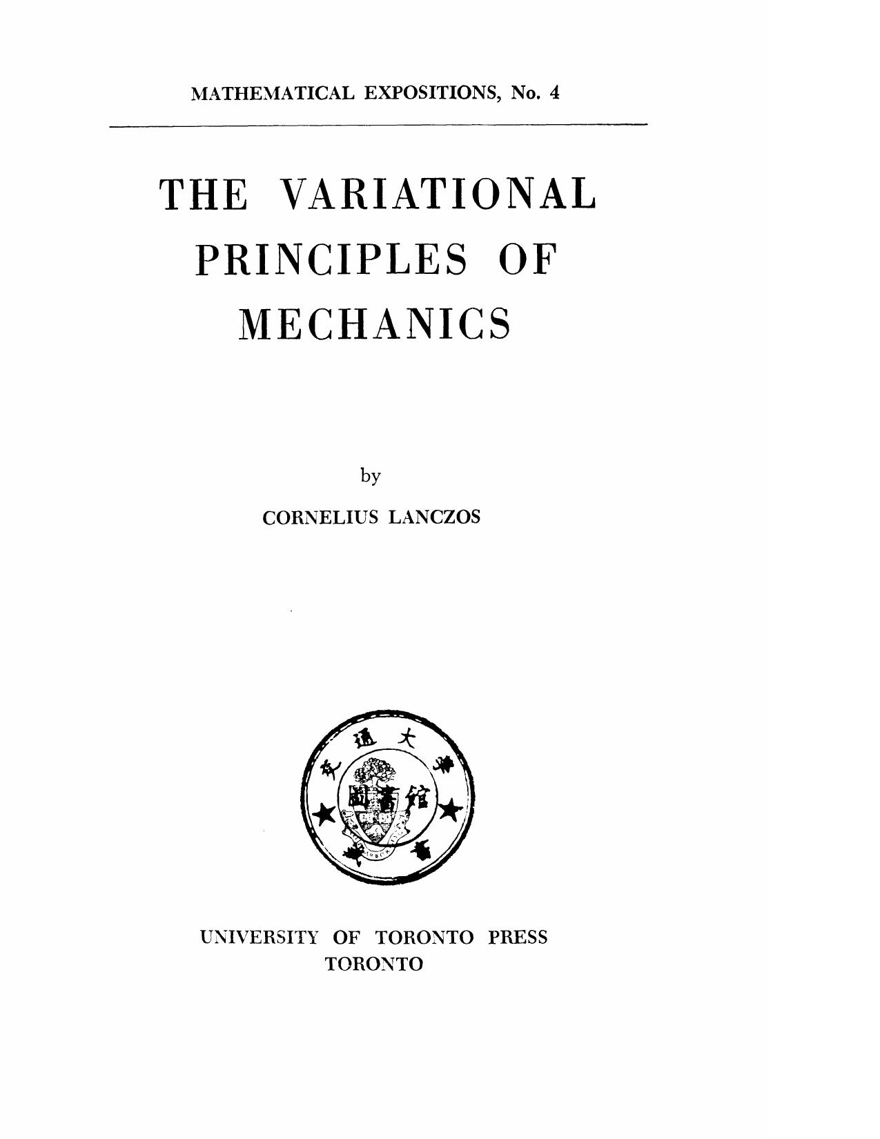 The Variational Principles of Mechanics by C. Lanczos