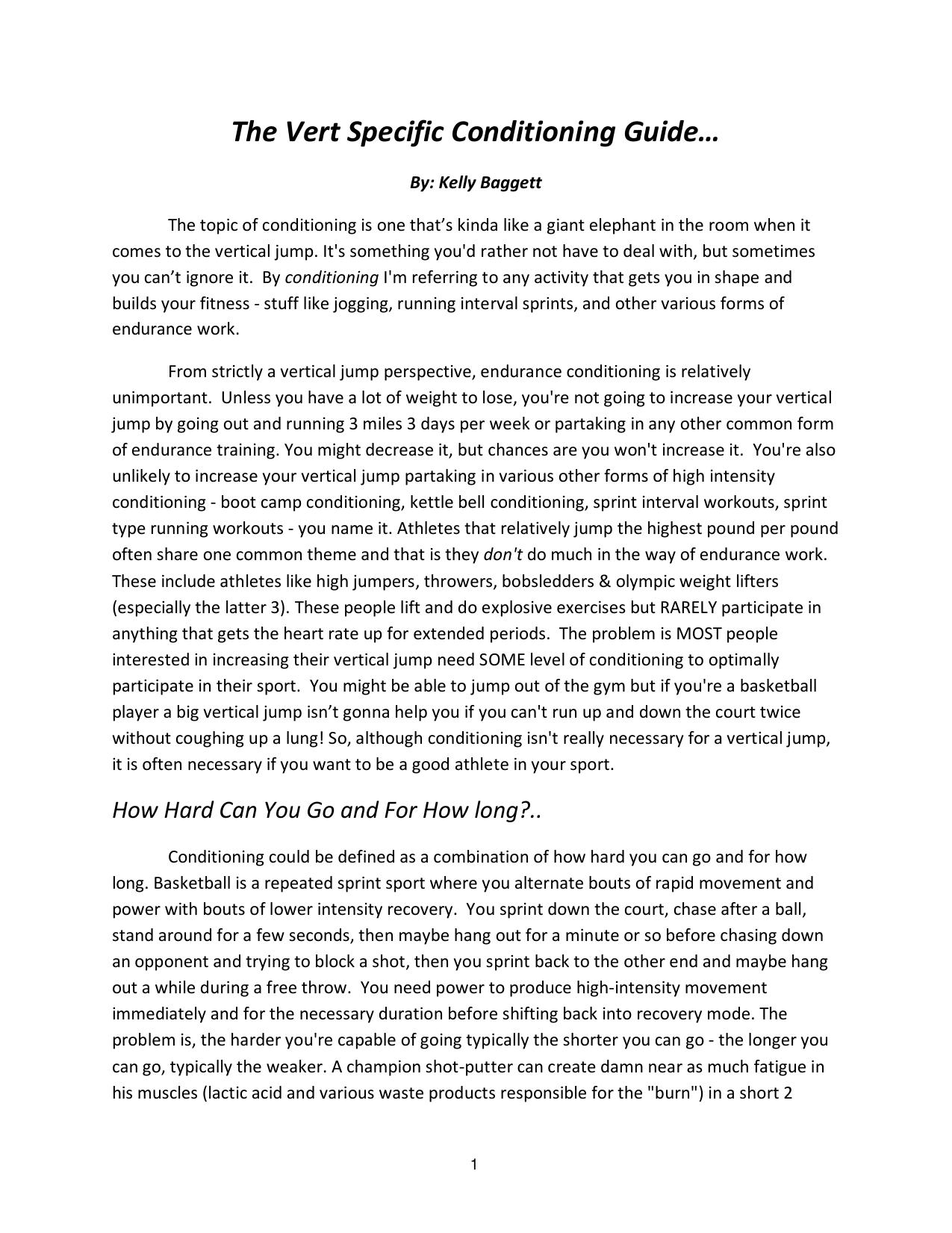 The Vert Specific Conditioning Guide by Kelly Baggett