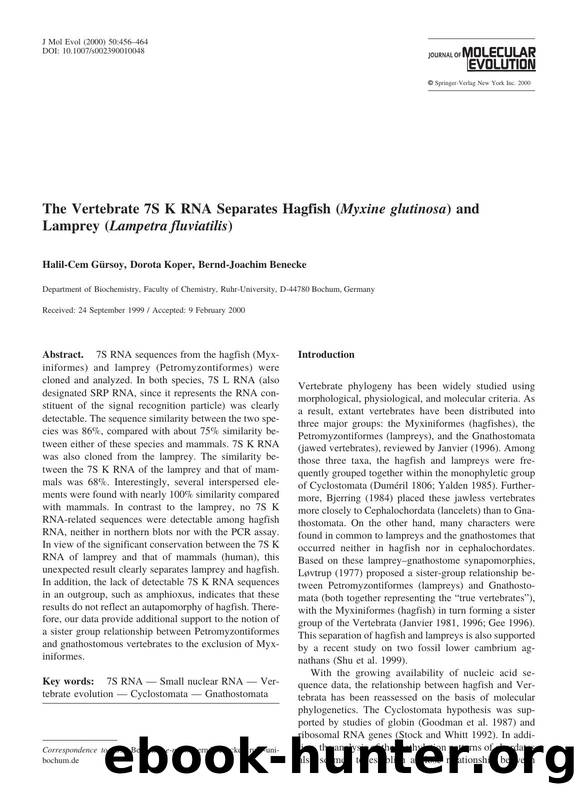 The Vertebrate 7S K RNA Separates Hagfish (Myxine glutinosa) and Lamprey (Lampetra fluviatilis) by Gursoy H.-C. et al