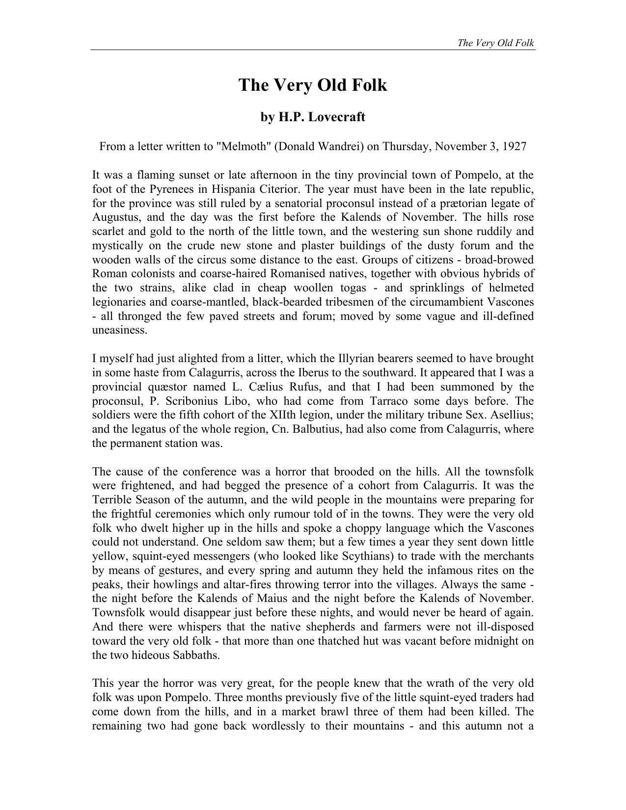 The Very Old Folk by H. P. Lovecraft