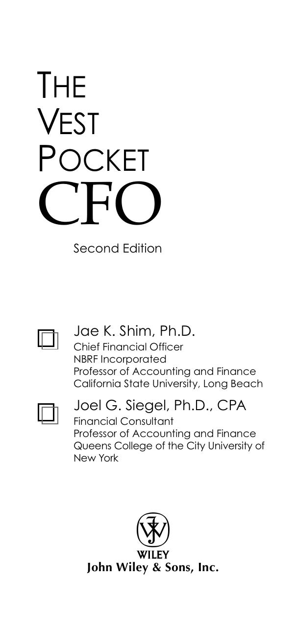 The Vest Pocket CFO by Jae K. Shim Joel G. Siegel