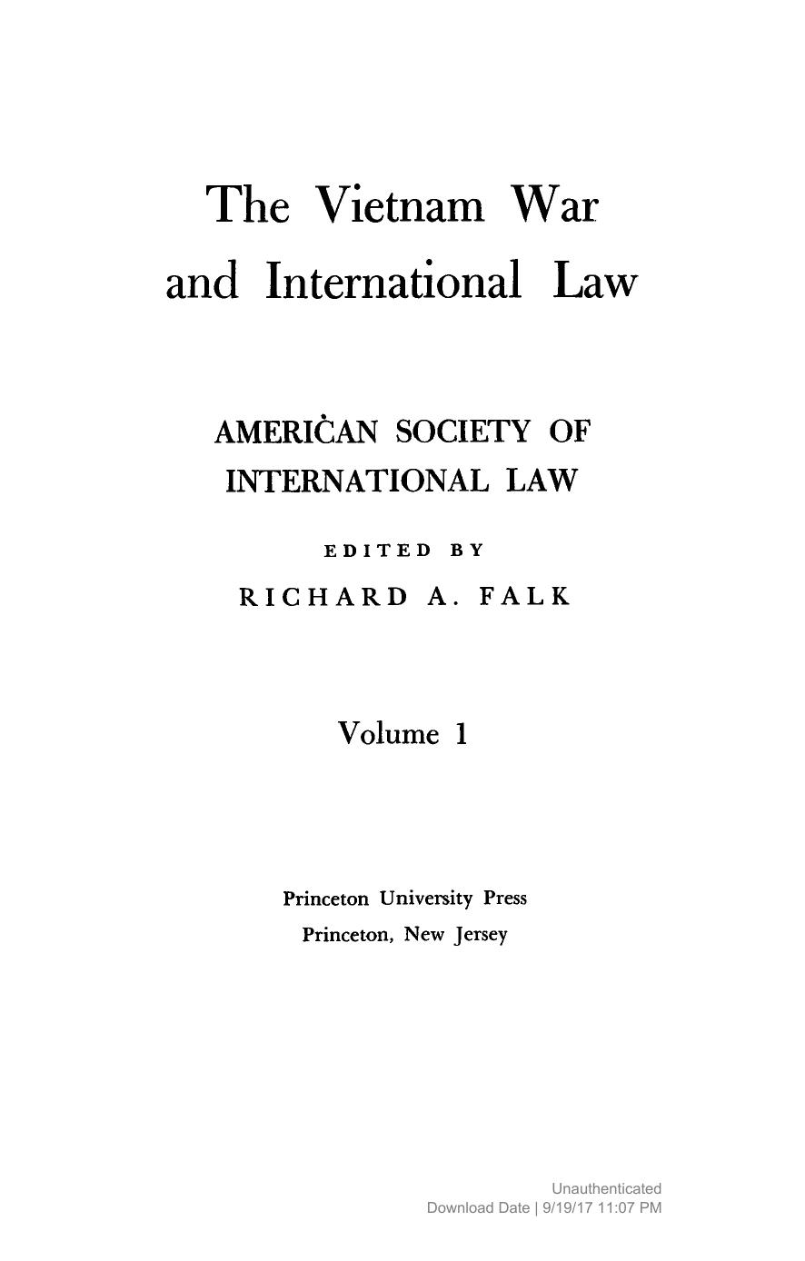 The Vietnam War and International Law, Volume 1 by Richard A. Falk