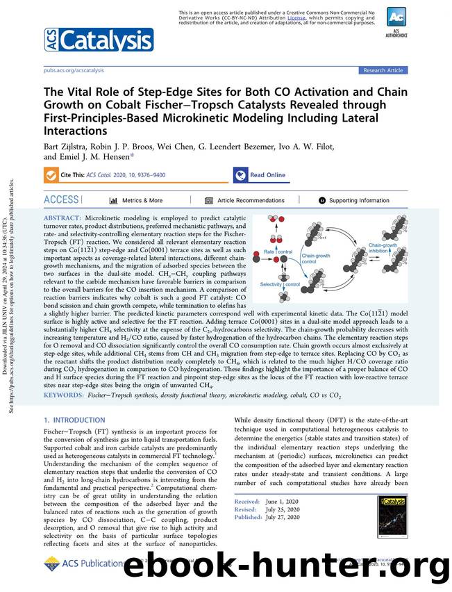 The Vital Role of Step-Edge Sites for Both CO Activation and Chain Growth on Cobalt FischerâTropsch Catalysts Revealed through First-Principles-Based Microkinetic Modeling Includ by unknow