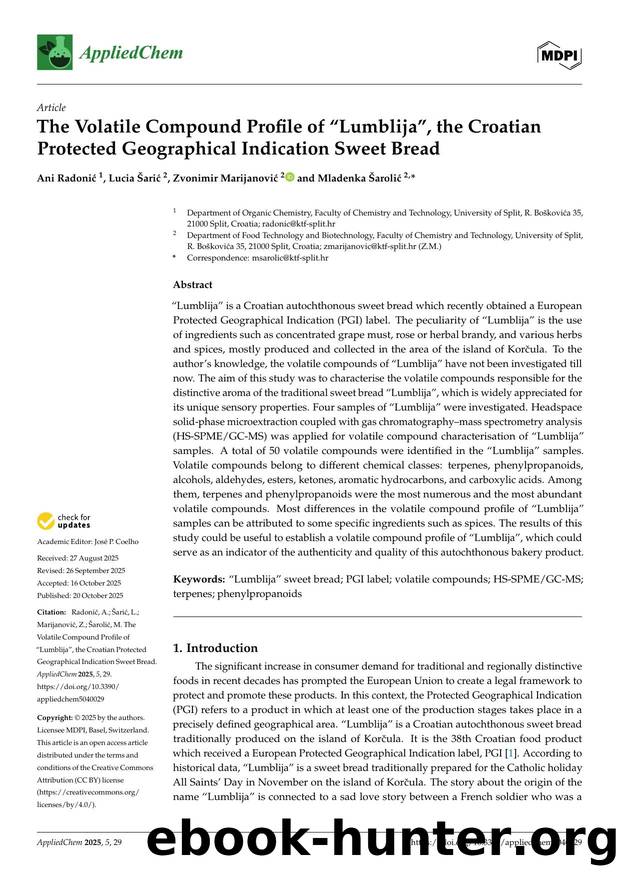 The Volatile Compound Profile of âLumblijaâ, the Croatian Protected Geographical Indication Sweet Bread by Ani Radonić Lucia Šarić Zvonimir Marijanović & Mladenka Šarolić