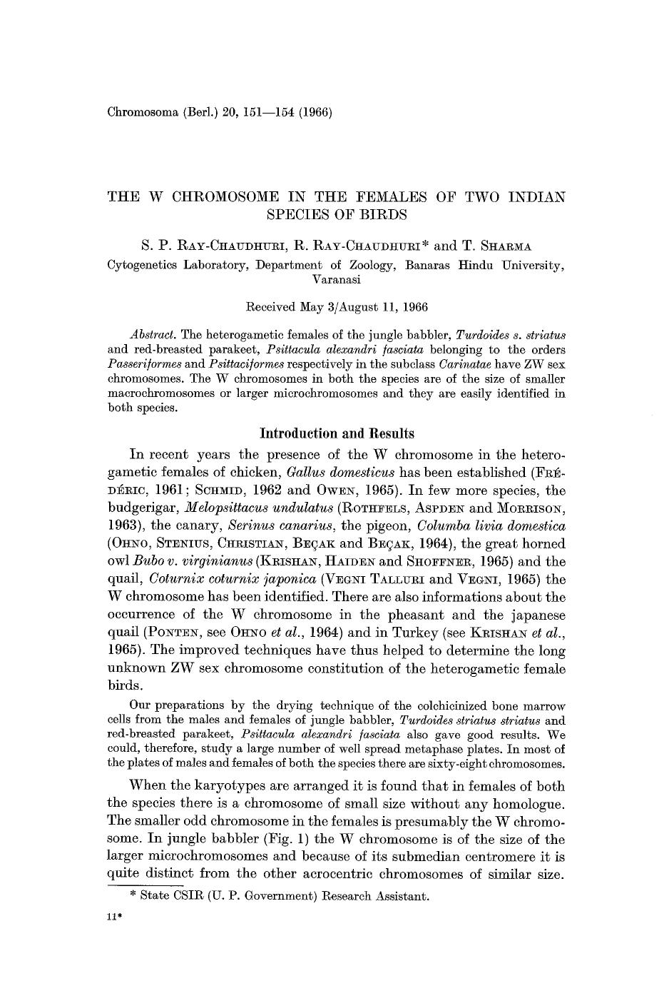 The W chromosome in the females of two Indian species of birds by Unknown