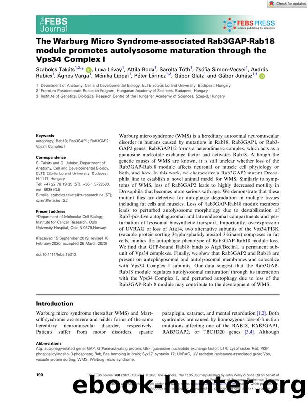 The Warburg Micro Syndromeâassociated Rab3GAPâRab18 module promotes autolysosome maturation through the Vps34 Complex I by Unknown