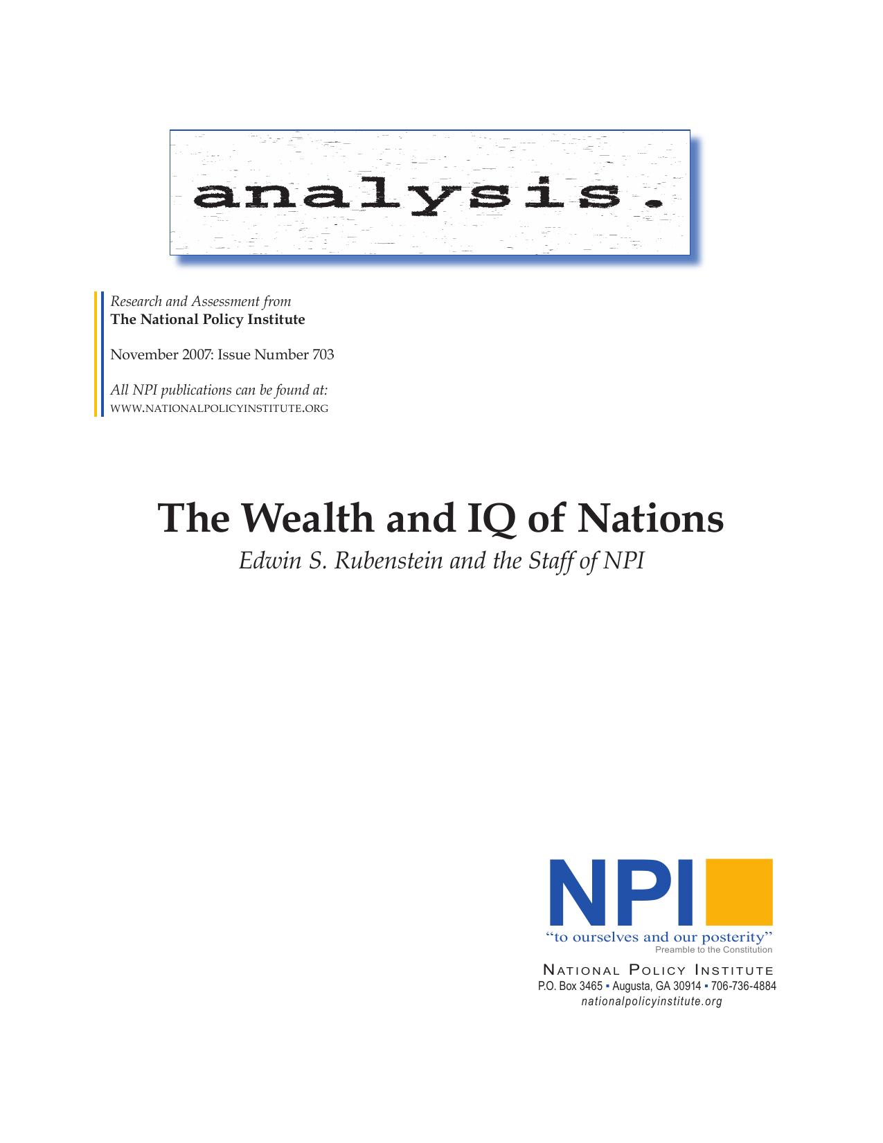 The Wealth and IQ of Nations (2007) by Edwin S. Rubenstein by Unknown
