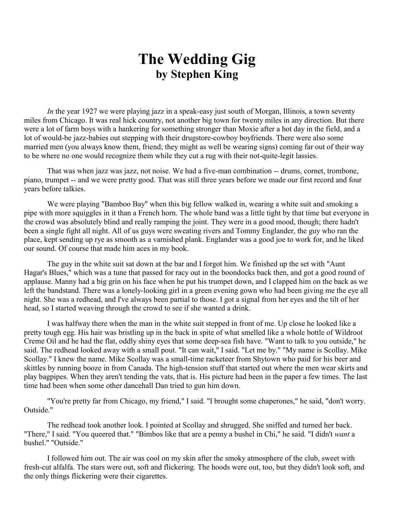 The Wedding Gig by Stephen King