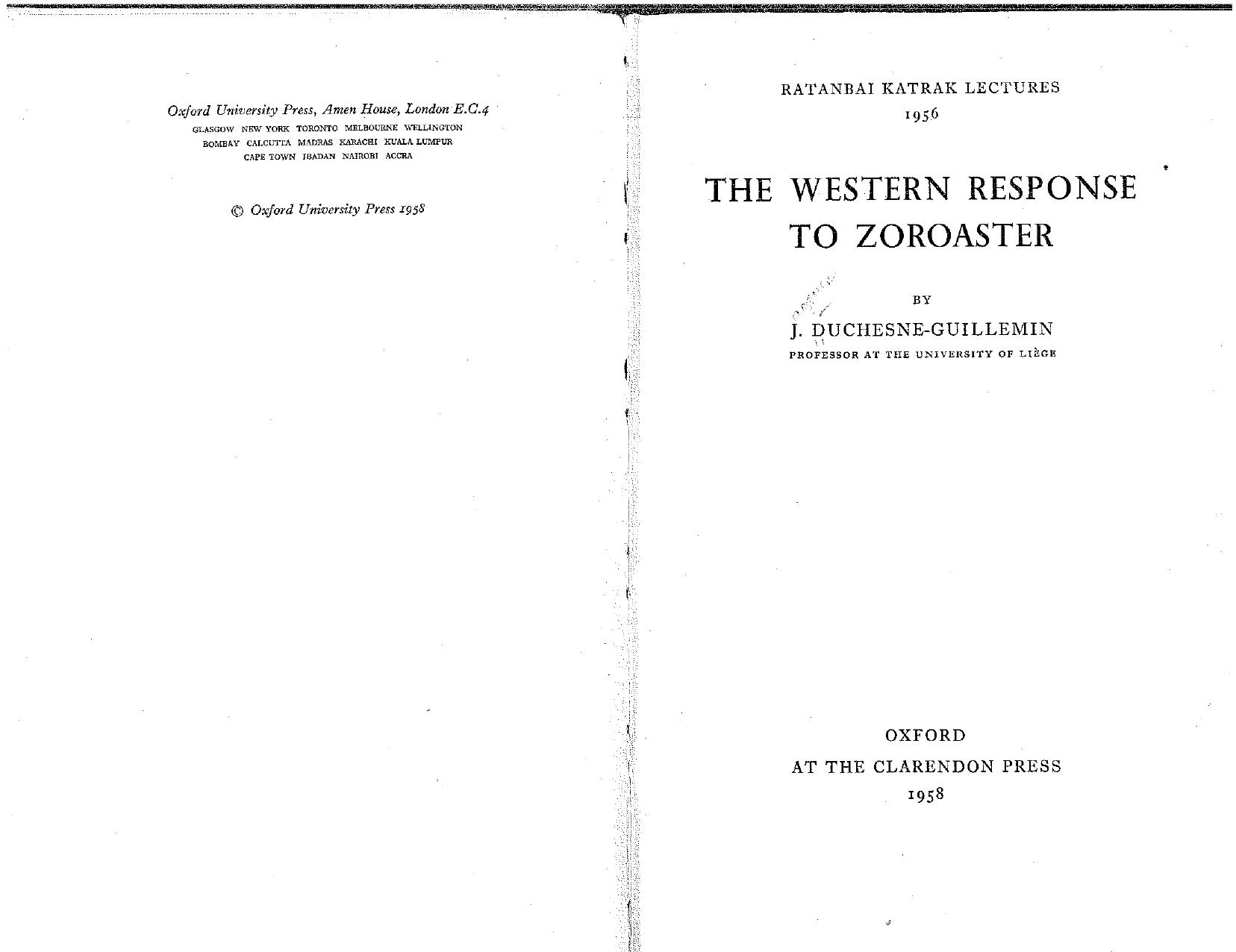 The Western response to Zoroaster by Jacques Duchesne-Guillemin