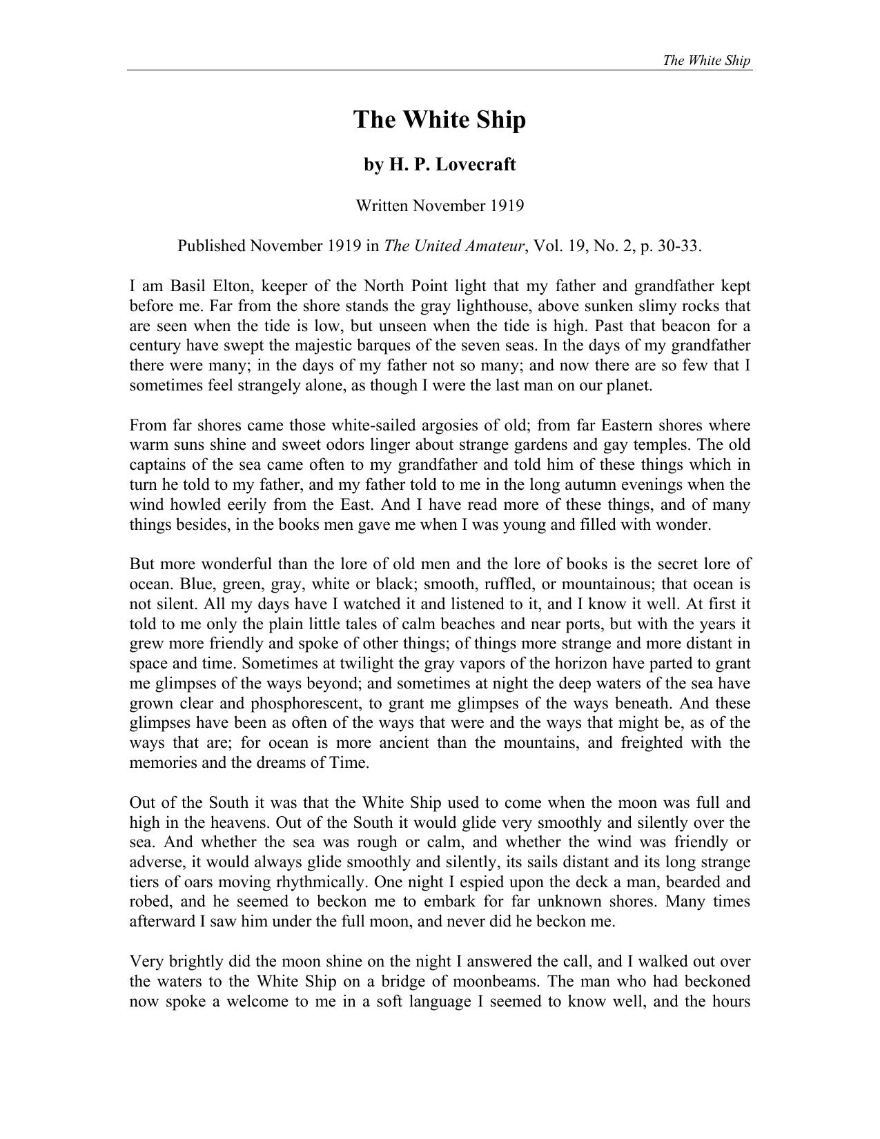 The White Ship by H. P. Lovecraft