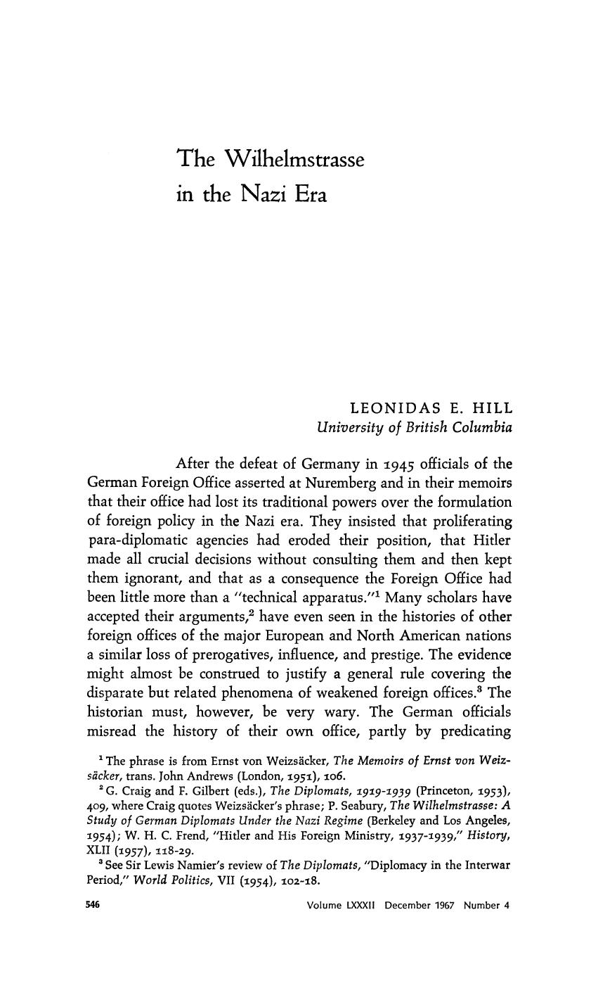 The Wilhelmstrasse in the Nazi Era by Unknown