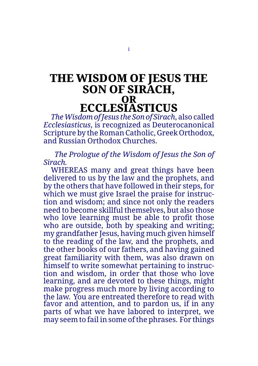 The Wisdom of Sirach by Ben Sira