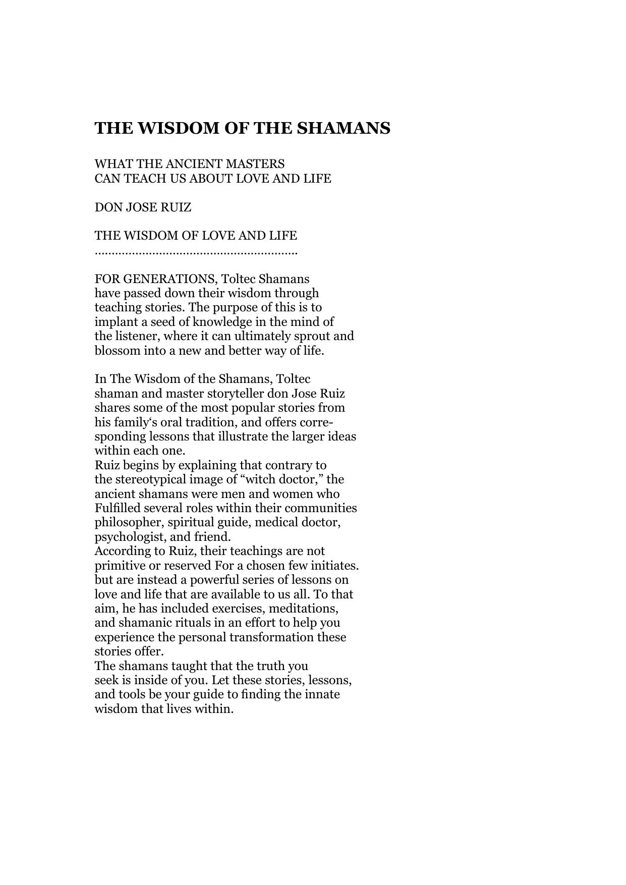 The Wisdom of the Shamans by Don Jose Ruiz