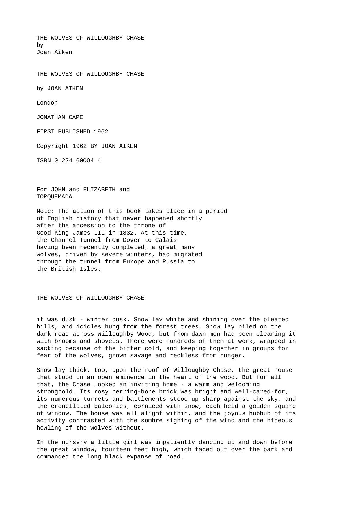 The Wolves of Willoughby Chase by Joan Aiken