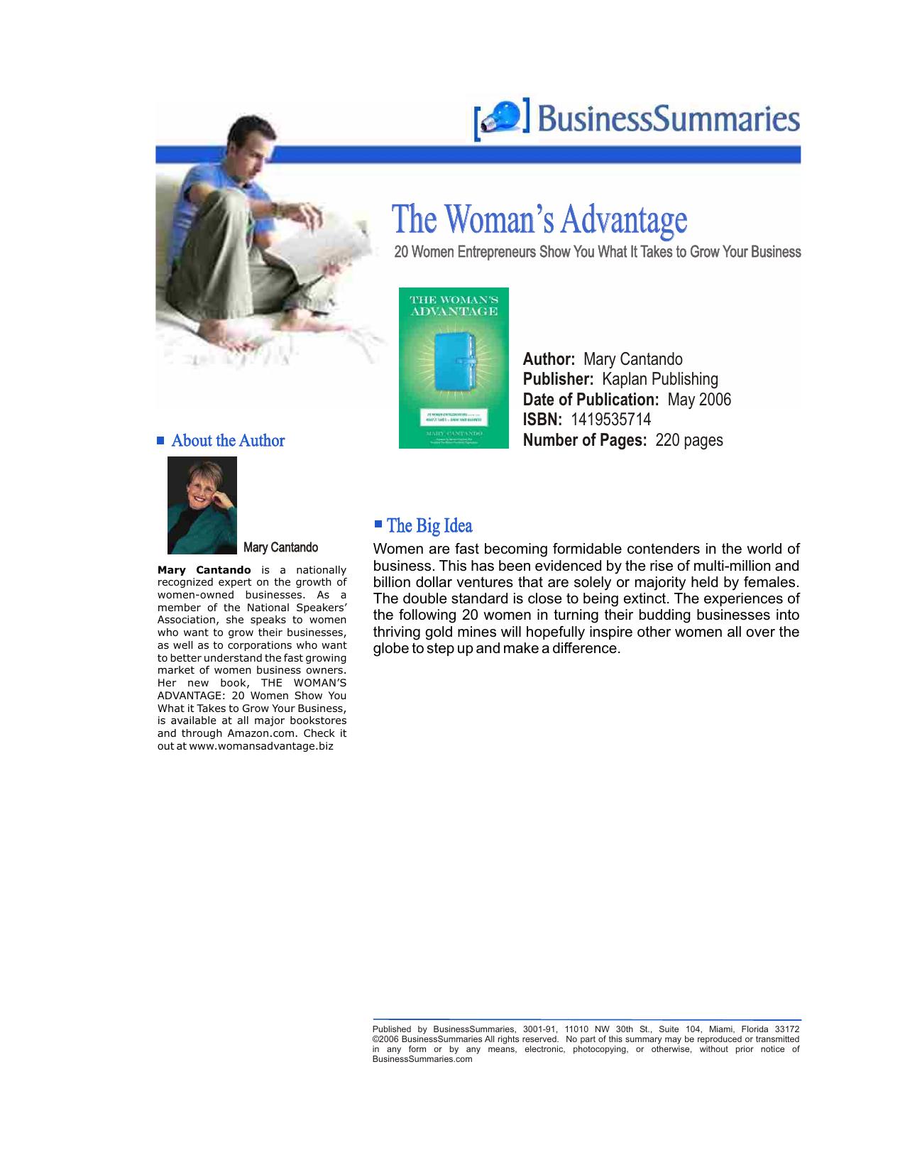 The Woman's Advantage: 20 Women Entrepreneurs Show You What It Takes to Grow Your Business by Mary Cantando