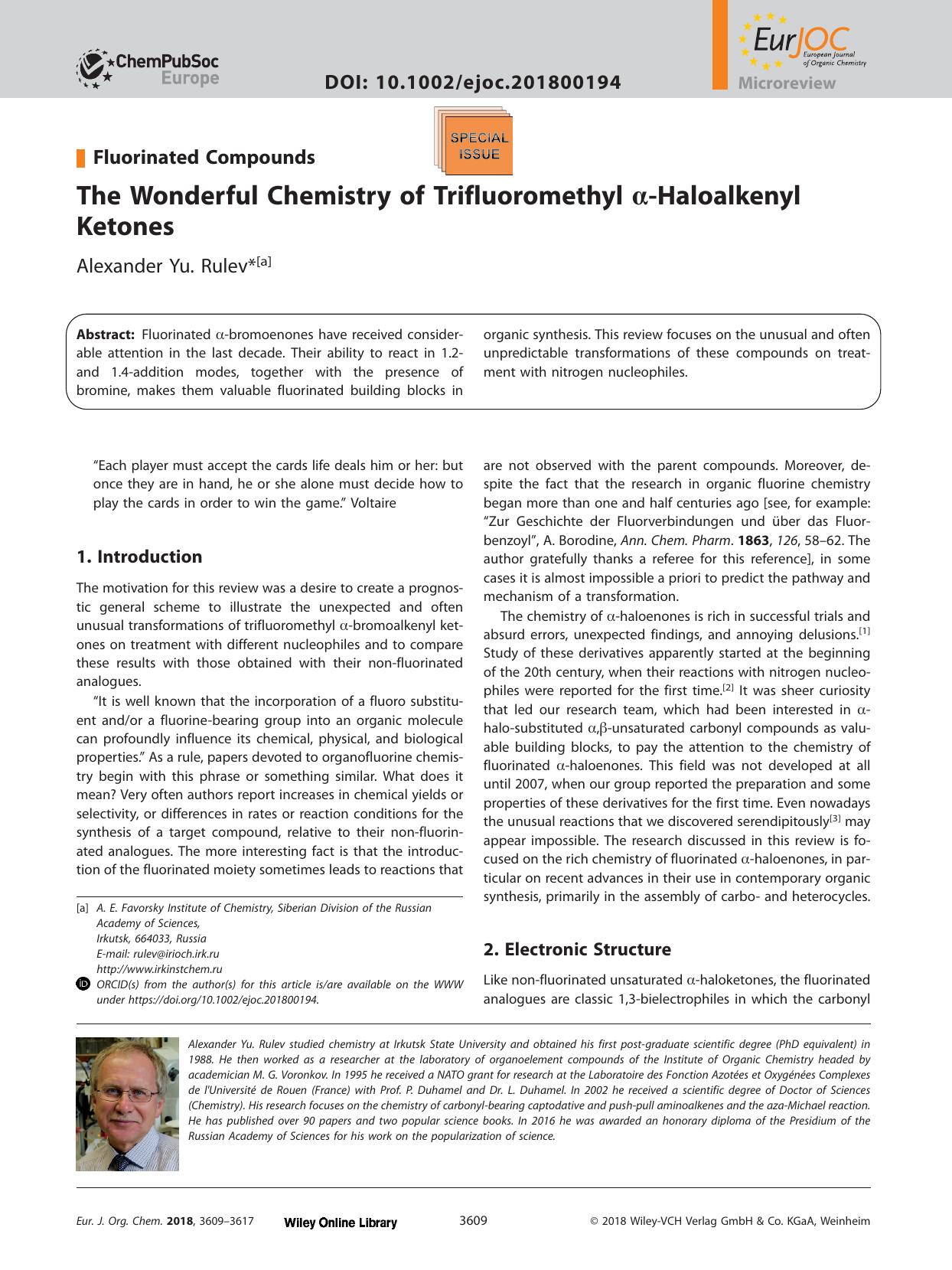The Wonderful Chemistry of Trifluoromethyl α‐Haloalkenyl Ketones by Unknown