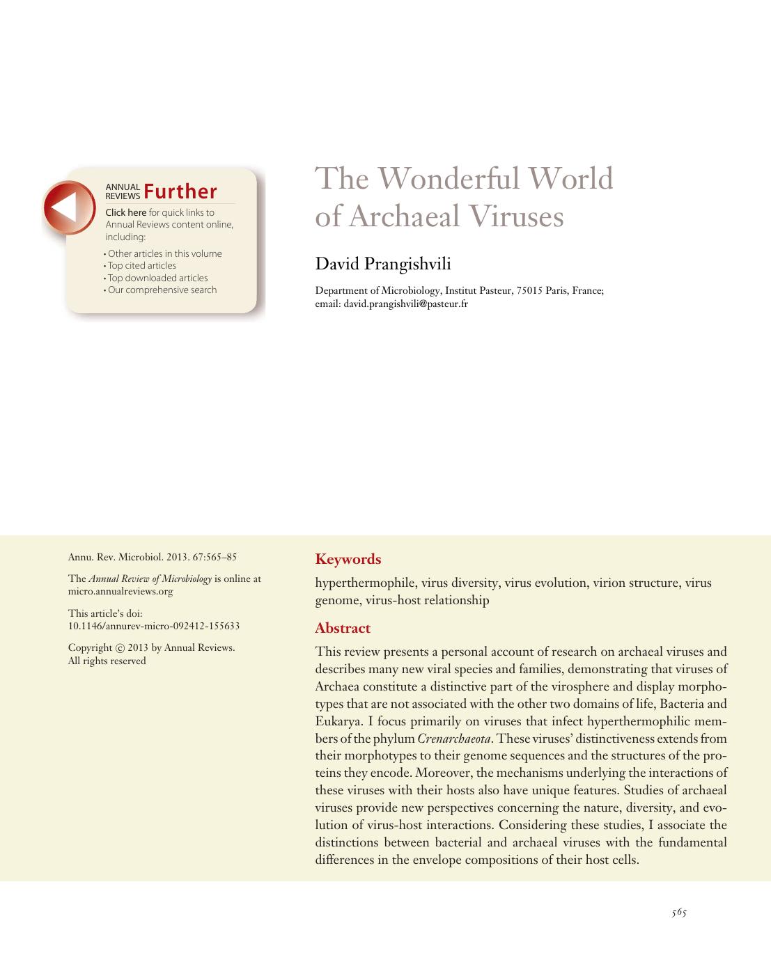 The Wonderful World of Archaeal Viruses by David Prangishvili