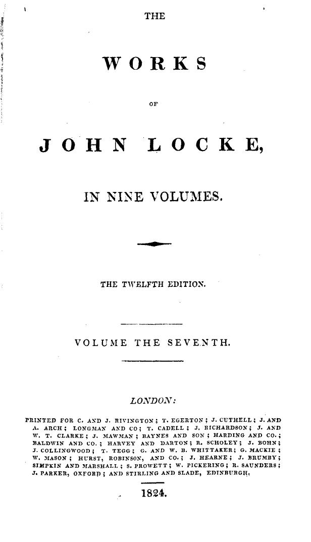 The Works of John Locke - Vol VII by Vol VII