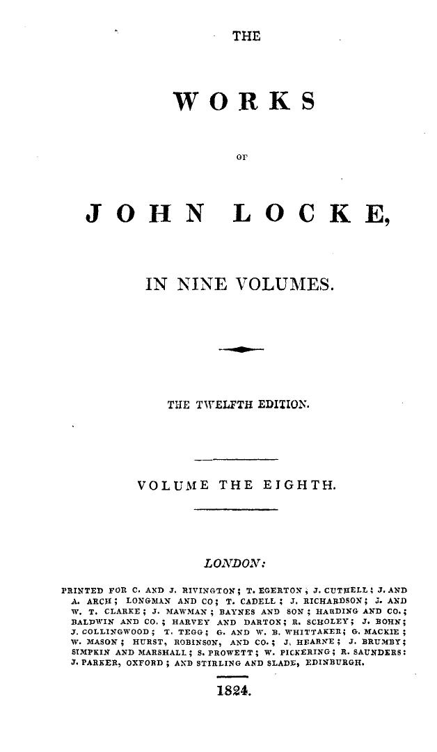 The Works of John Locke - Vol VIII by Vol VIII