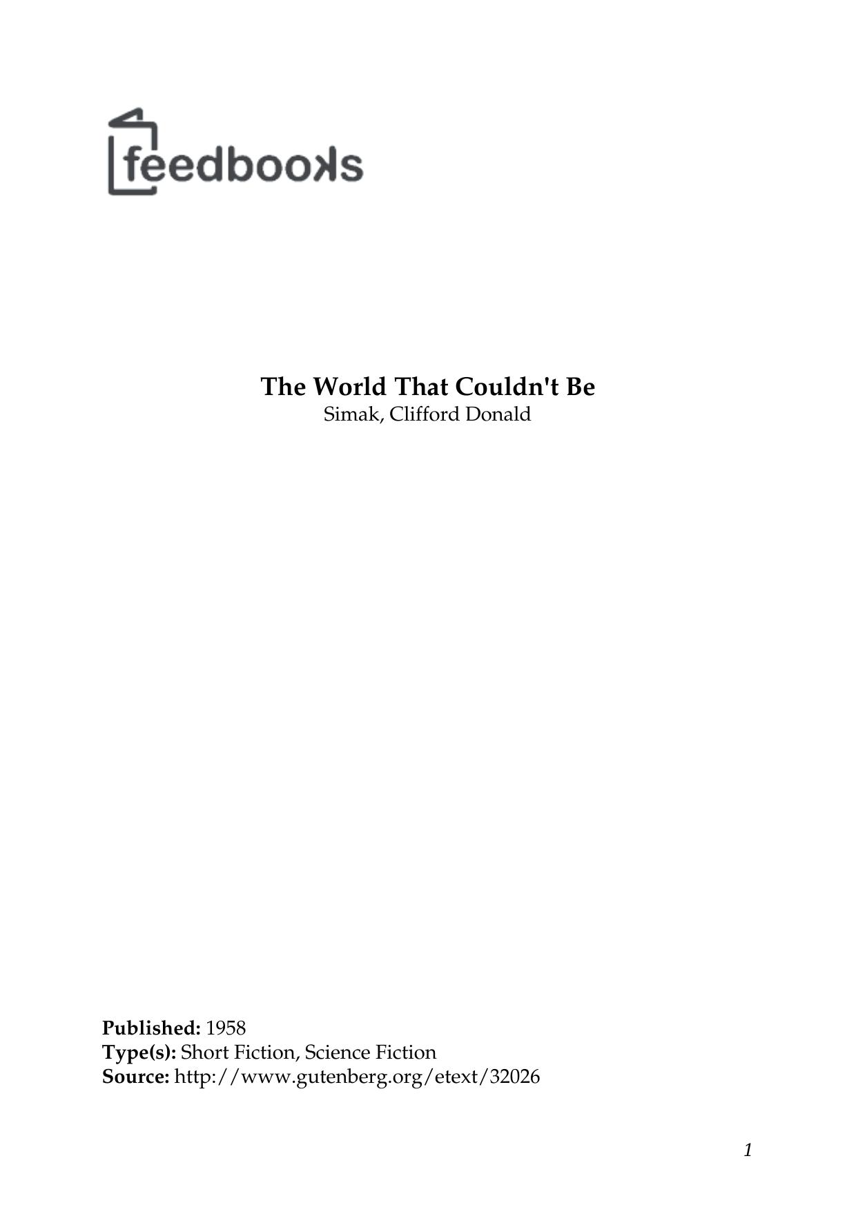 The World That Couldn't Be by Simak Clifford Donald