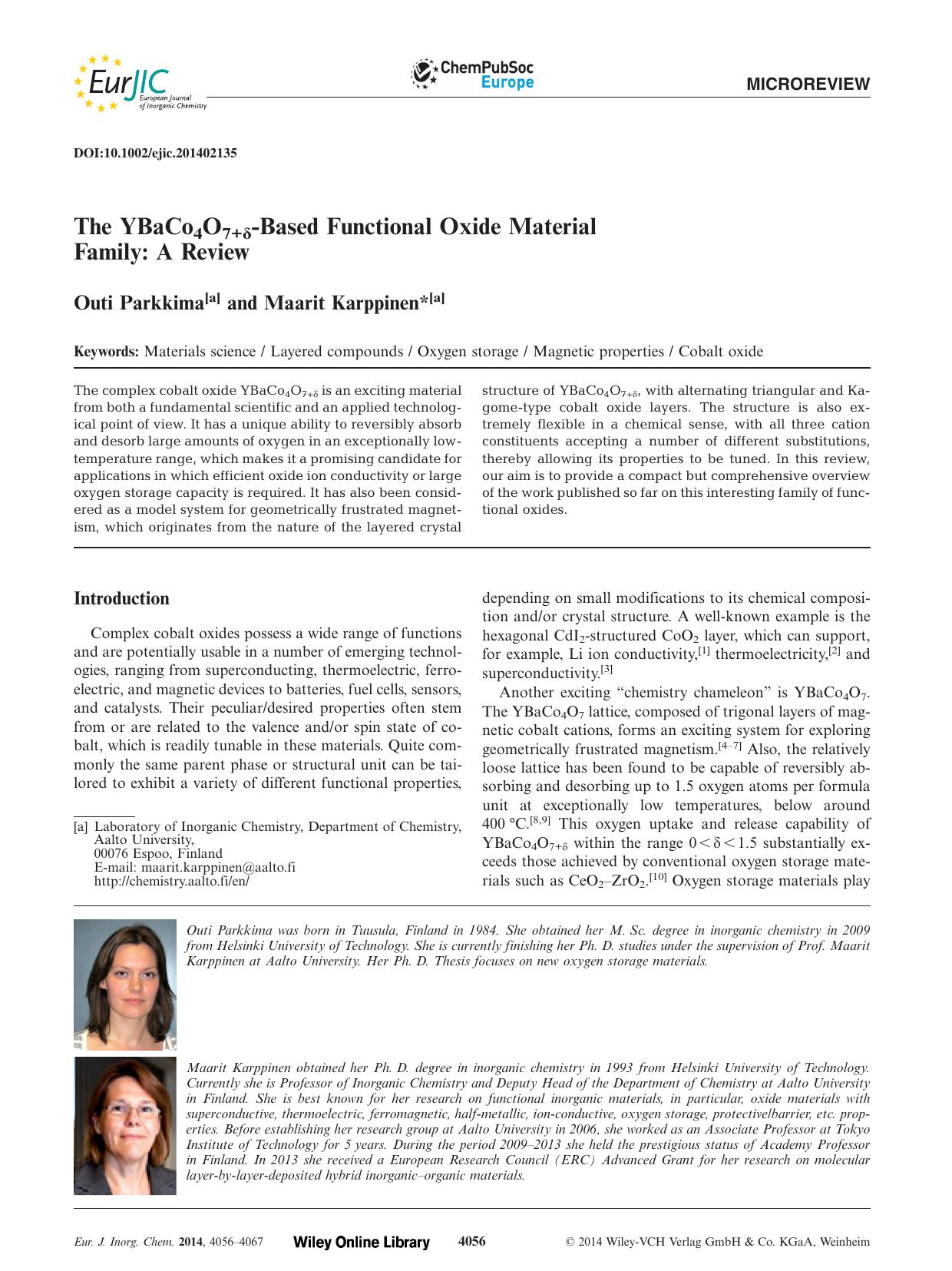 The YBaCo4O7+Based Functional Oxide Material Family: A Review by Unknown