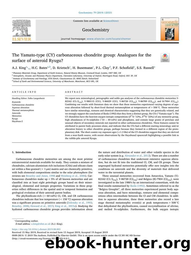 The Yamato-type (CY) carbonaceous chondrite group_ Analogues for the surface of asteroid Ryugu? by A.J. King & H.C. Bates & D. Krietsch & H. Busemann & P.L. Clay & P.F. Schofield & S.S. Russell