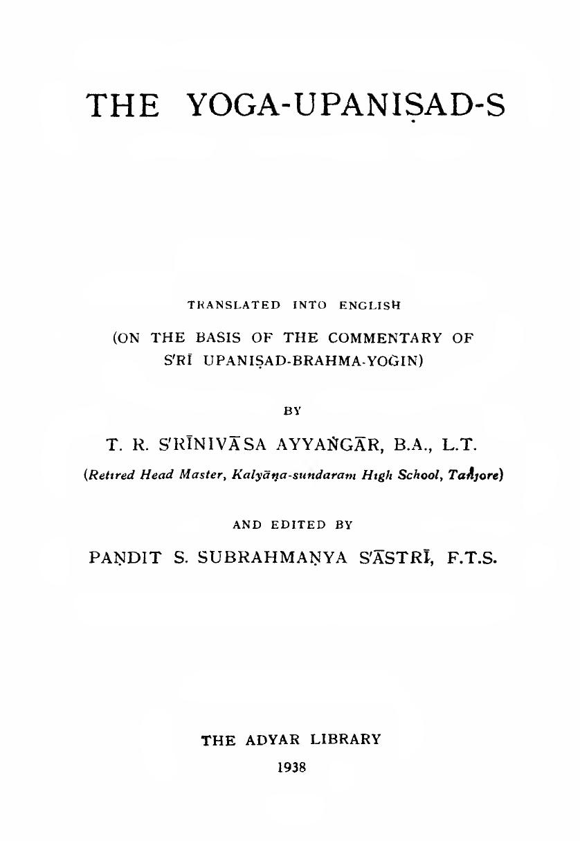 The Yoga Upanishads by Srinivasa Ayyangar G