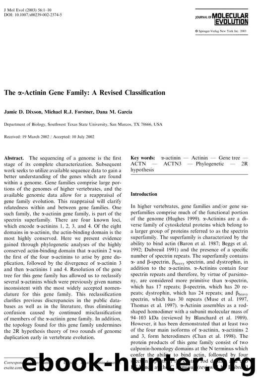 The a-Actinin Gene Family: A Revised Classification by Dixson JD. et al.
