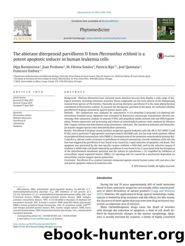 The abietane diterpenoid parvifloron D from Plectranthus ecklonii is a potent apoptotic inducer in human leukemia cells by unknow