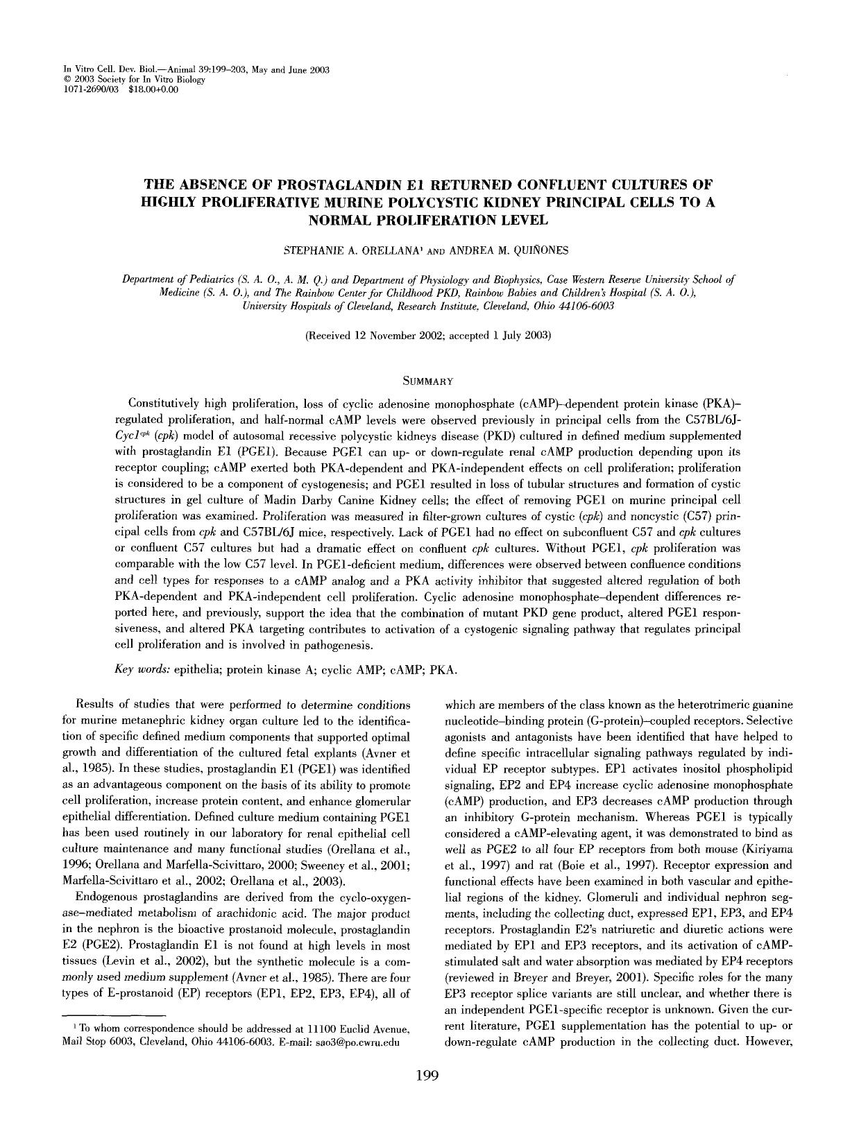 The absence of prostaglandin E1 returned confluent cultures of highly proliferative murine polycystic kidney principal cells to a normal proliferation level by Unknown