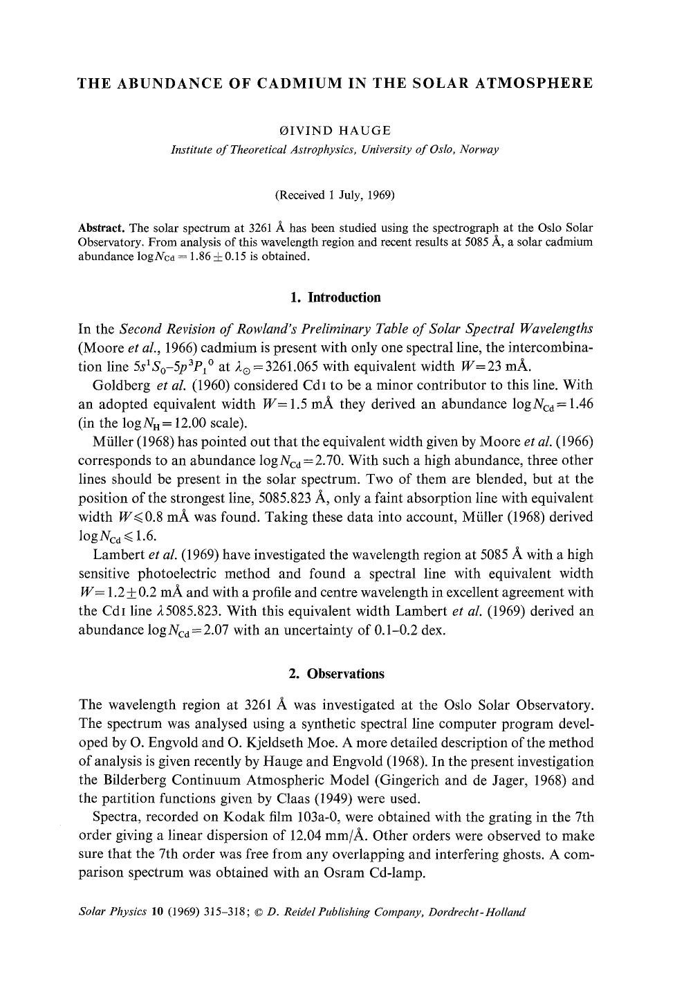The abundance of cadmium in the solar atmosphere by Unknown