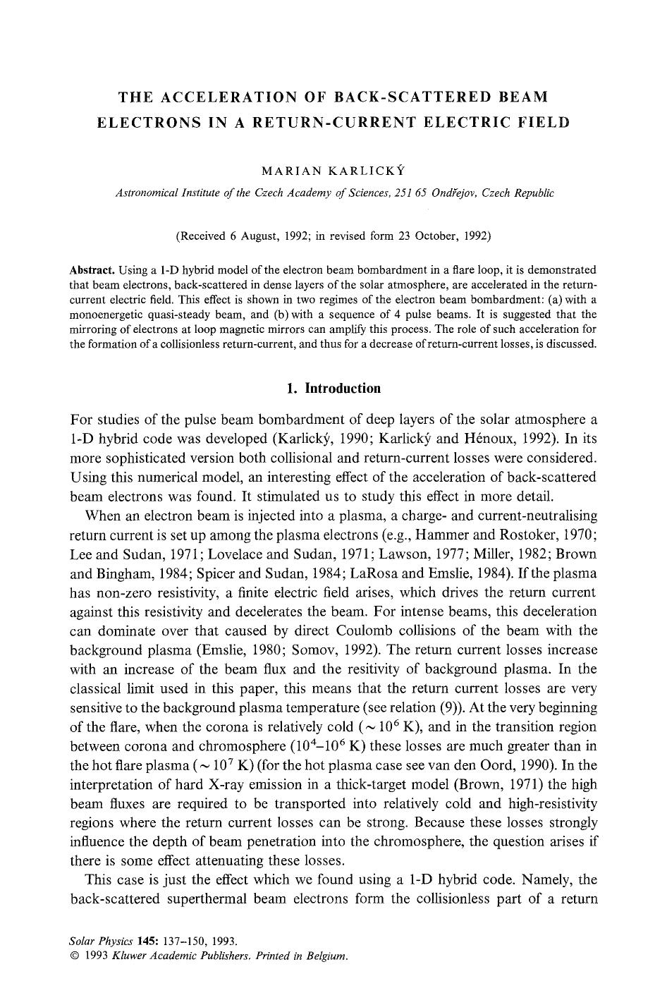 The acceleration of back-scattered beam electrons in a return-current electric field by Unknown