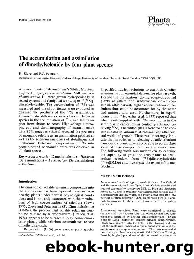 The accumulation and assimilation of dimethylselenide by four plant species by Unknown