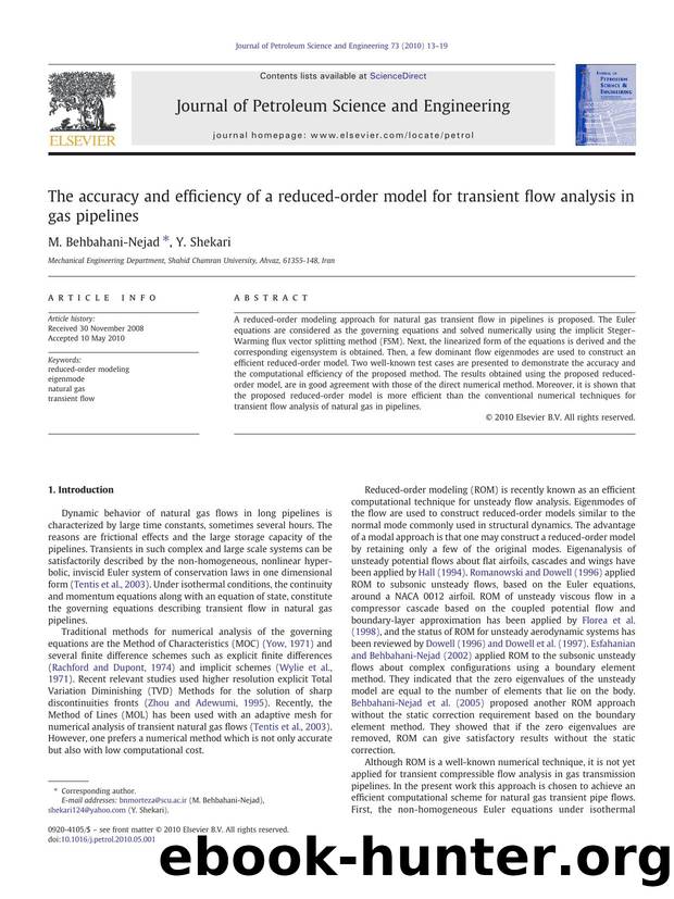 The accuracy and efficiency of a reduced-order model for transient flow analysis in gas pipelines by M. Behbahani-Nejad & Y. Shekari