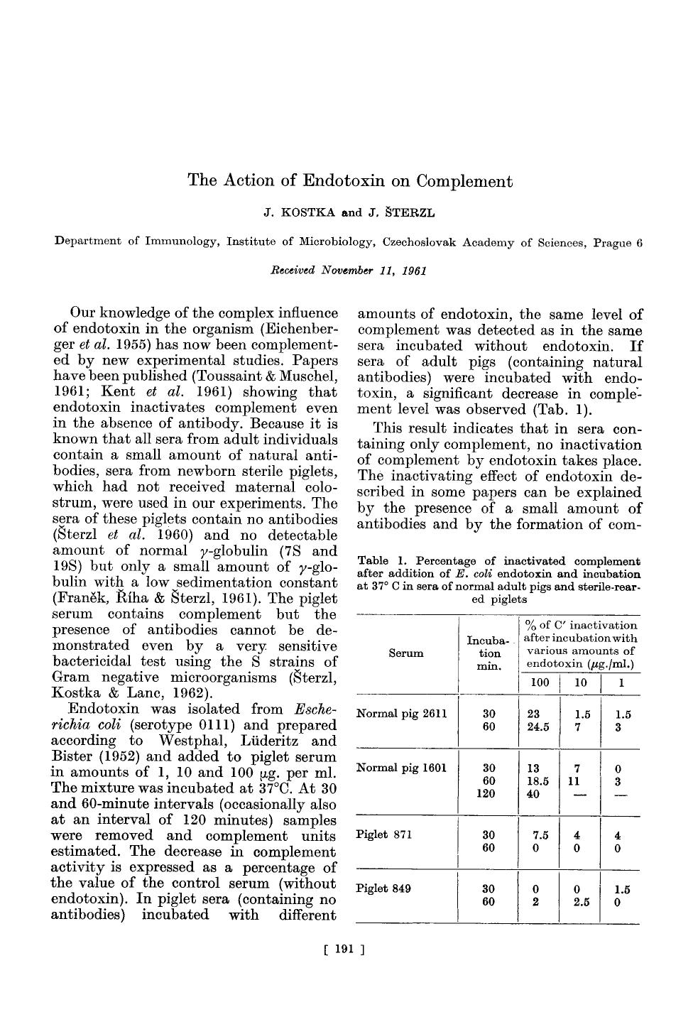 The action of endotoxin on complement by Unknown