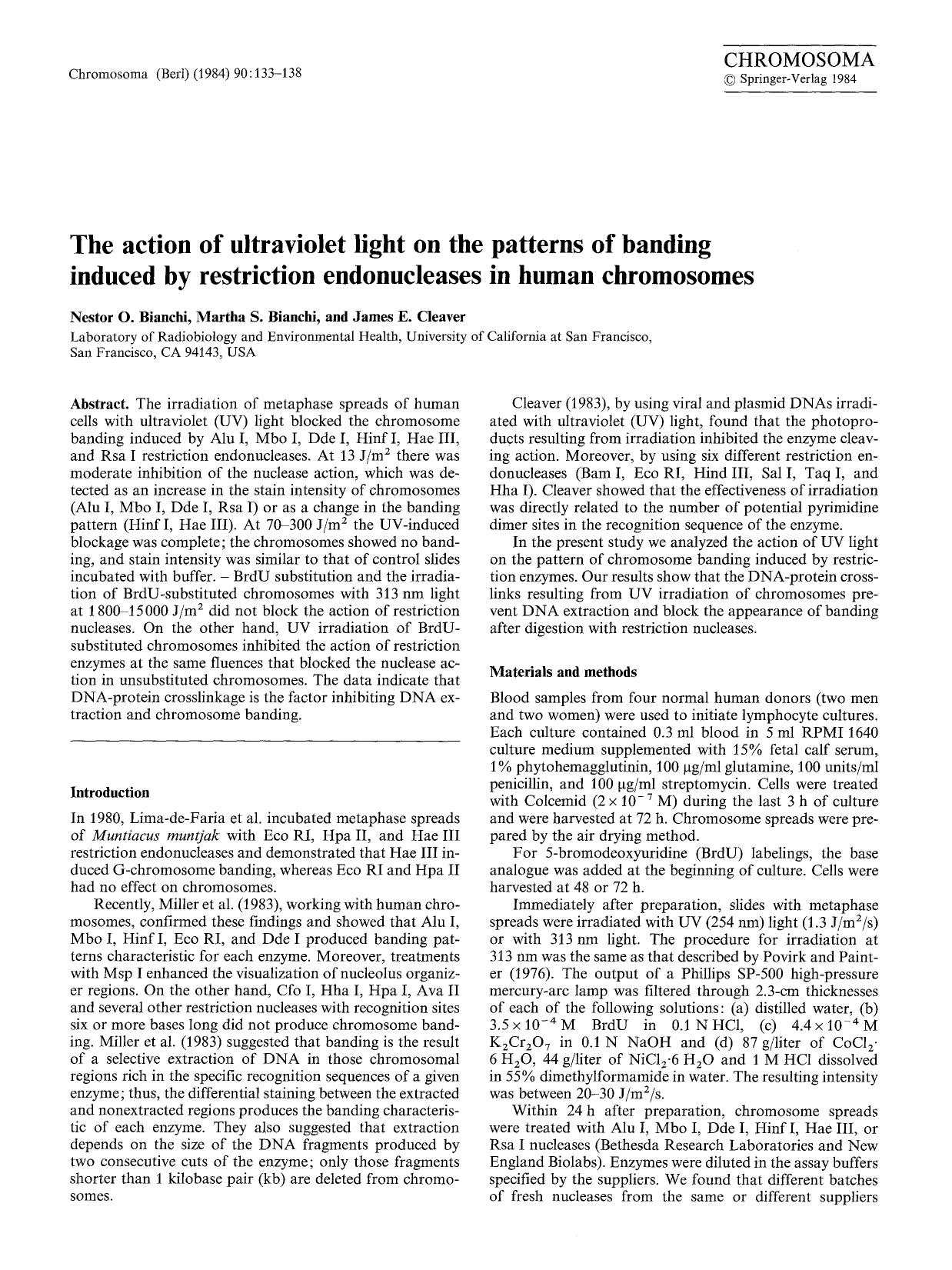 The action of ultraviolet light on the patterns of banding induced by restriction endonucleases in human chromosomes by Unknown