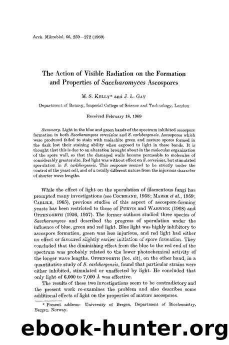 The action of visible radiation on the formation and properties of <Emphasis Type="Italic">Saccharomyces<Emphasis> ascospores by Unknown