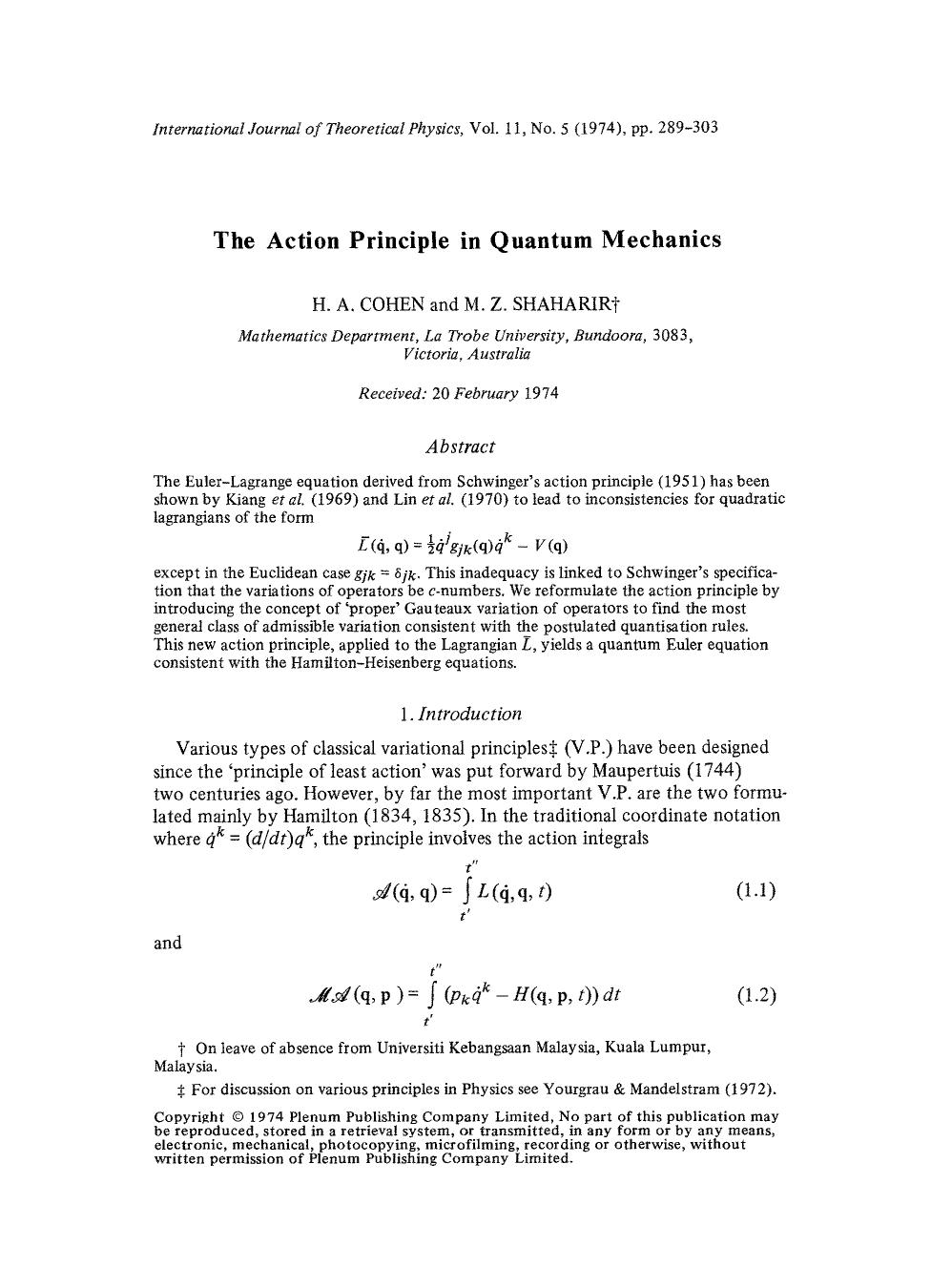 The action principle in quantum mechanics by Unknown