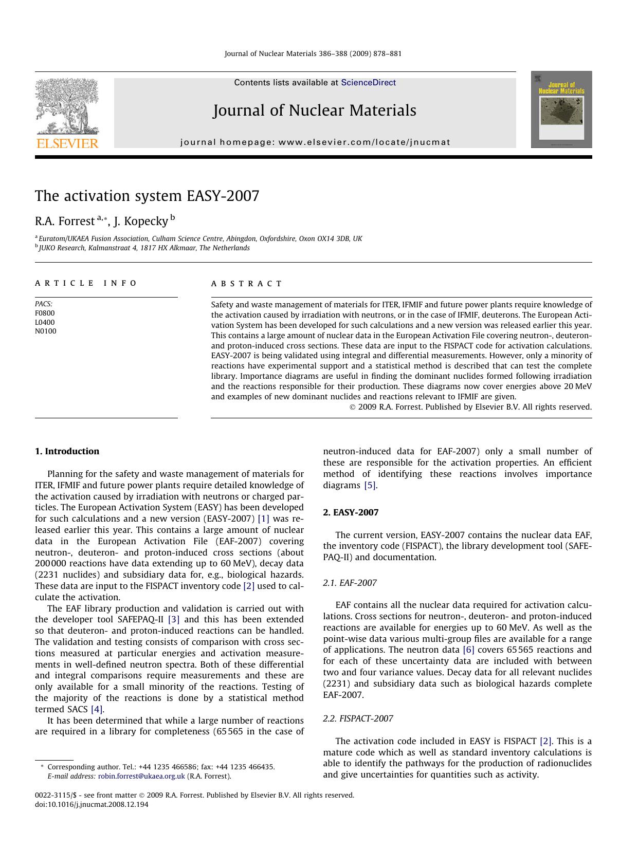 The activation system EASY-2007 by R.A. Forrest; J. Kopecky