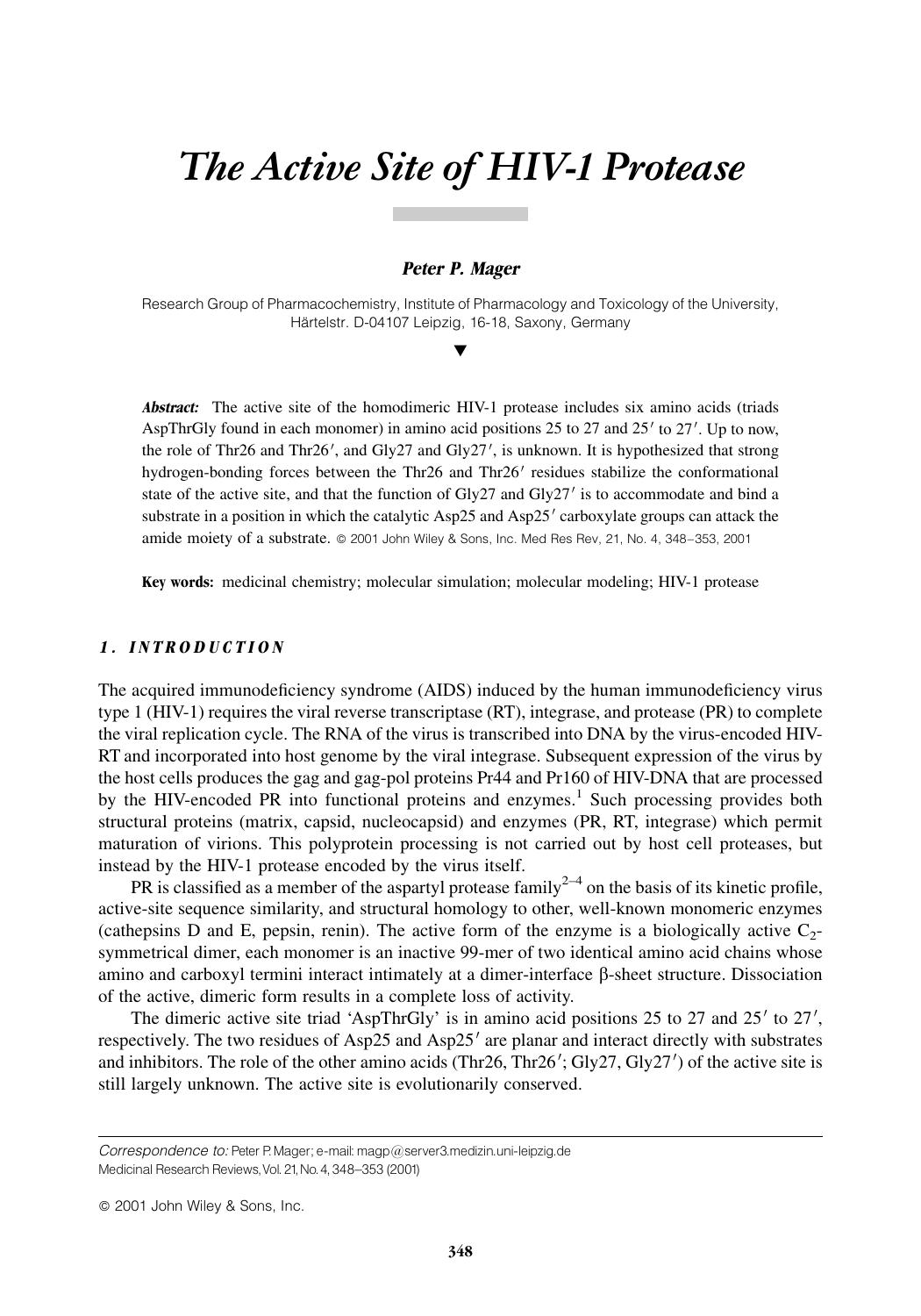 The active site of HIV-1 protease by ASPal a asp