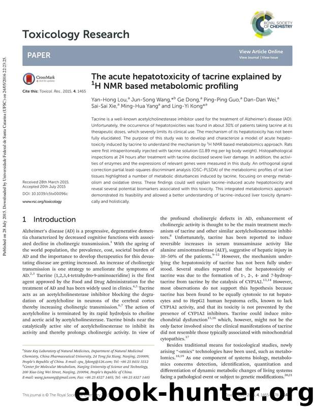 The acute hepatotoxicity of tacrine explained by 1H NMR based metabolomic profiling by unknow