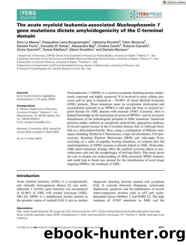 The acute myeloid leukemiaâassociated Nucleophosmin 1 gene mutations dictate amyloidogenicity of the Câterminal domain by Unknown