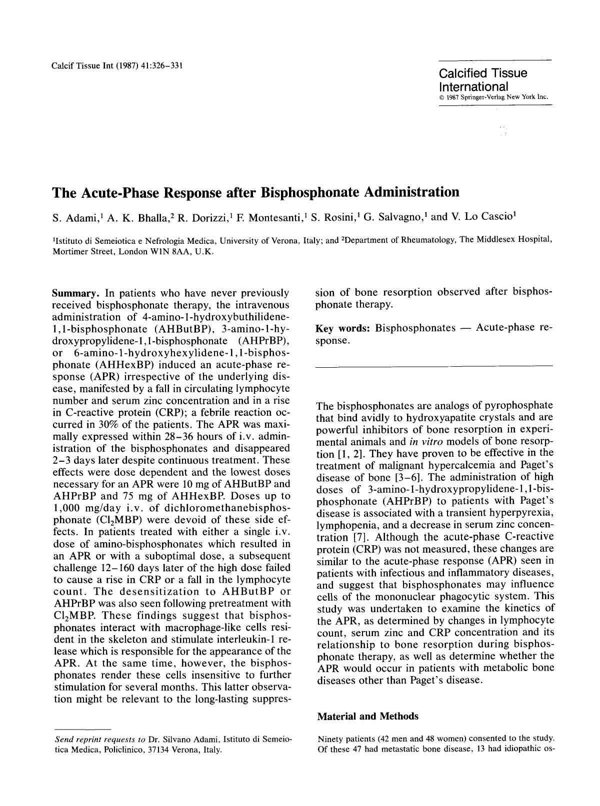 The acute-phase response after bisphosphonate administration by Unknown