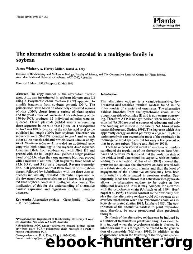 The alternative oxidase is encoded in a multigene family in soybean by Unknown