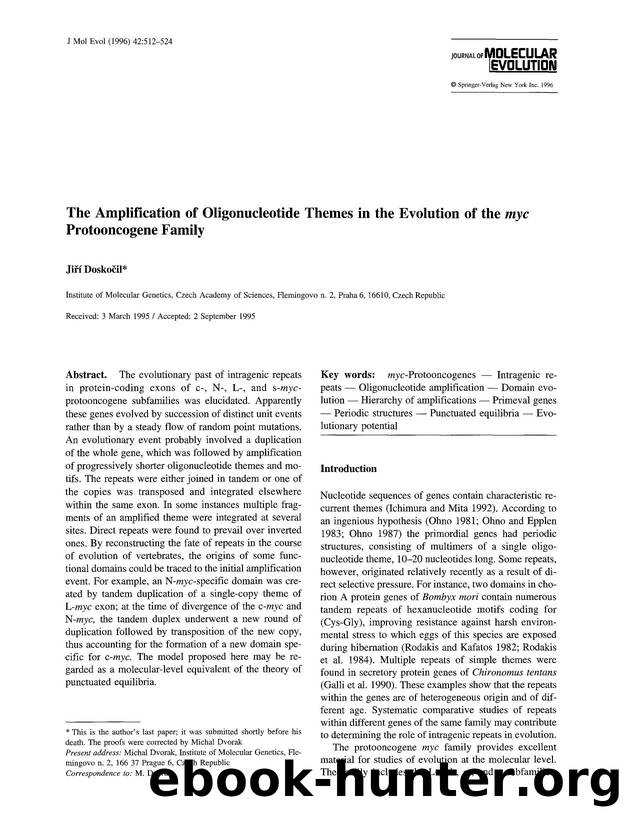 The amplification of oligonucleotide themes in the evolution of the <Emphasis Type="Italic">myc <Emphasis> protooncogene family by Unknown